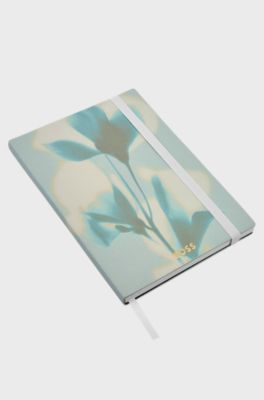 Green floral-print A5 notebook with foil logo, Light Green