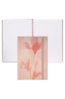 Holographic floral-print notebook with elastic closure, Pink