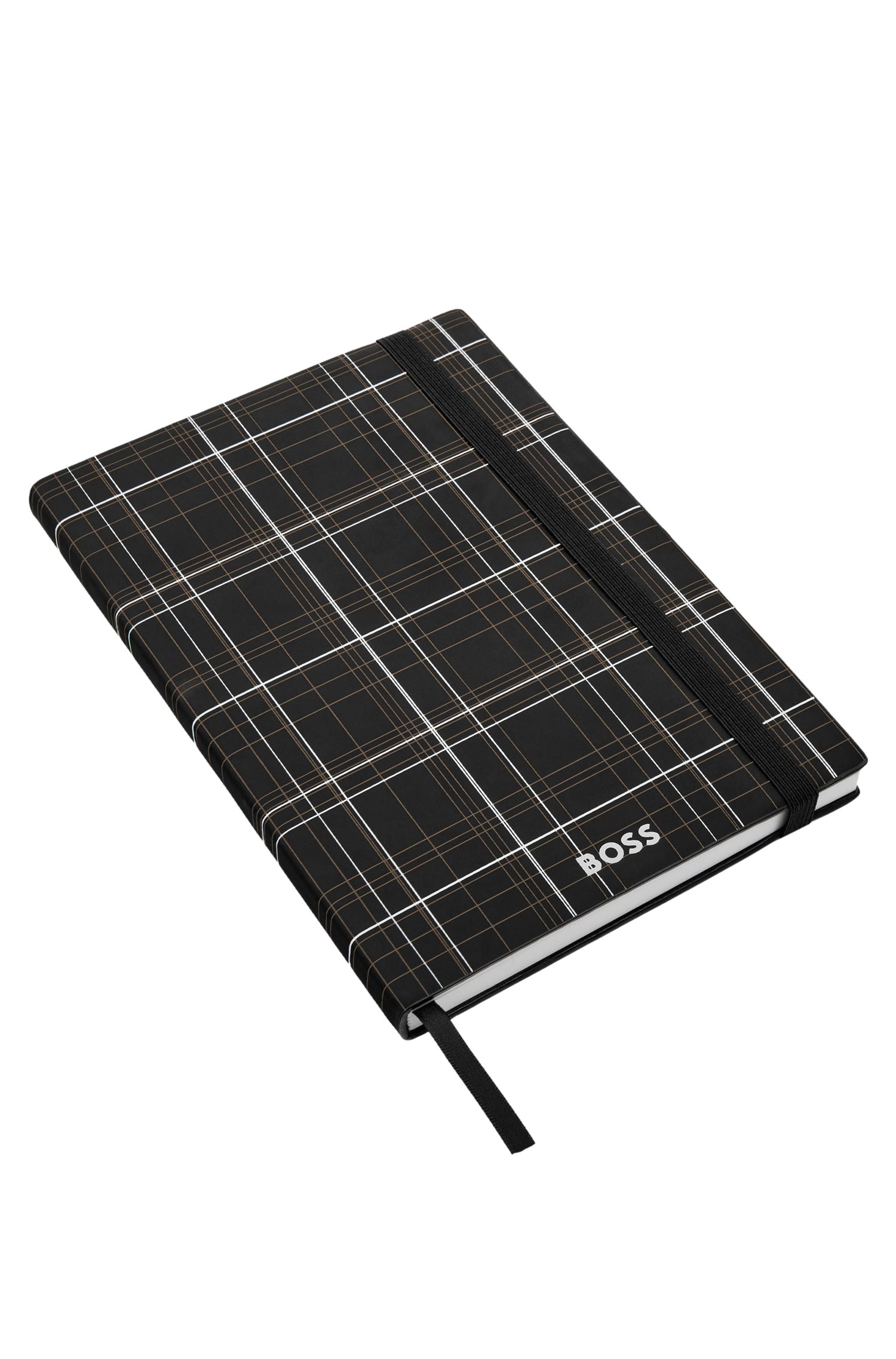 Boss check-print A5 notebook with silver-foil logo paraplyer & tech herr – bild 2