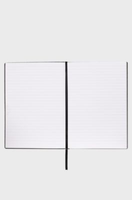 Black check-print A5 notebook with silver-foil logo, Black