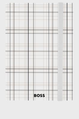 White check-print A5 notebook with foil logo, White