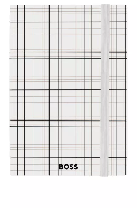 Carnet A5 blanc à motif à carreaux avec logo imprimé en transfert