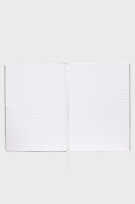 White check-print A5 notebook with foil logo, White