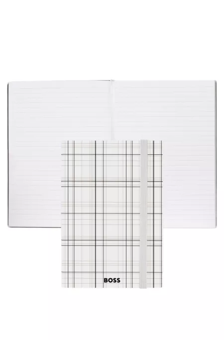Carnet A5 blanc à motif à carreaux avec logo imprimé en transfert