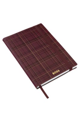 Boss Burgundy check-print A5 notebook with gold-tone logo övrigt herr – bild 2