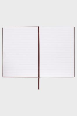 Burgundy check-print A5 notebook with gold-tone logo, Dark Red