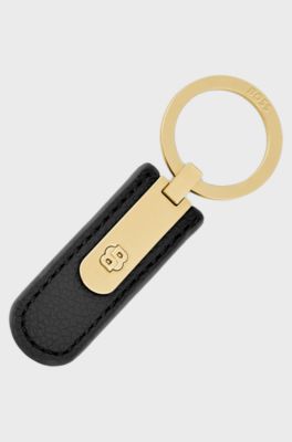 Grained black key ring with golden Double B hardware, Black