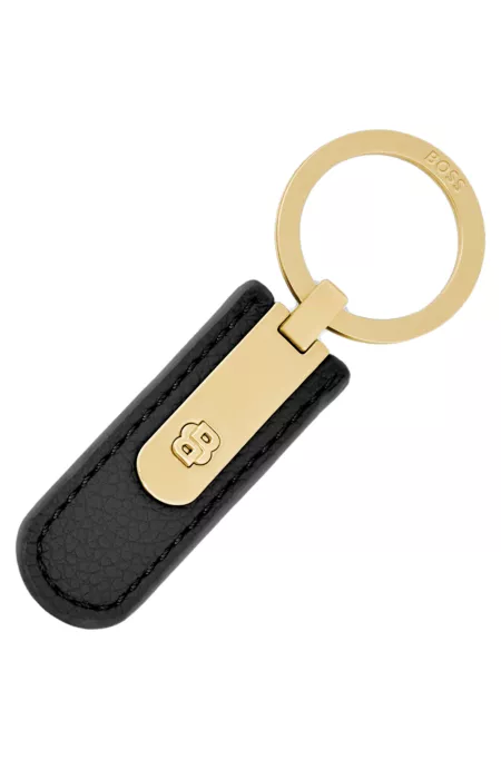 Grained black key ring with golden Double B hardware