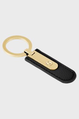 Grained black key ring with golden Double B hardware, Black