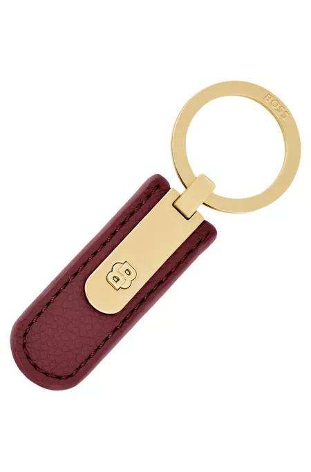 Grained burgundy key ring with golden Double B hardware