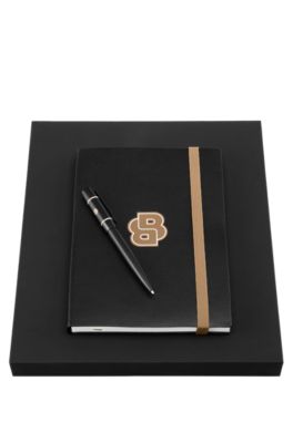A5 notebook and ballpoint pen gift set, Black
