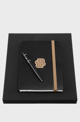 A5 notebook and ballpoint pen gift set, Black