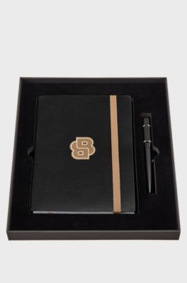 A5 notebook and ballpoint pen gift set, Black
