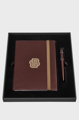 Ballpoint pen and lined A5 notebook set, Dark Red