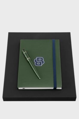 Coordinated A5 notebook and pen set, Dark Green