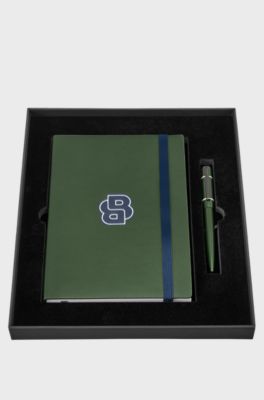 Coordinated A5 notebook and pen set, Dark Green