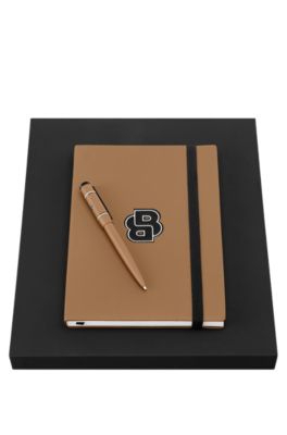 Lined A5 notebook and ballpoint pen set, Brown