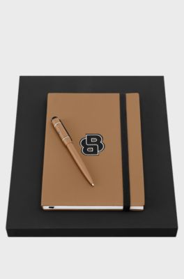Lined A5 notebook and ballpoint pen set, Brown