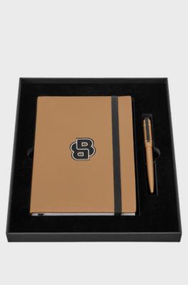 Lined A5 notebook and ballpoint pen set, Brown