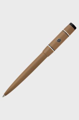 Lacquered brass pen with matte black trims, Brown