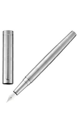 Chrome-plated brass fountain pen with horizontal stripes, Silver