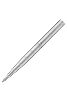 Chrome-plated brass ballpoint pen with horizontal stripes, Silver