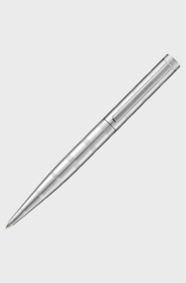 Stylo &agrave; bille en laiton chrom&eacute; &agrave; rayures horizontales, Argent