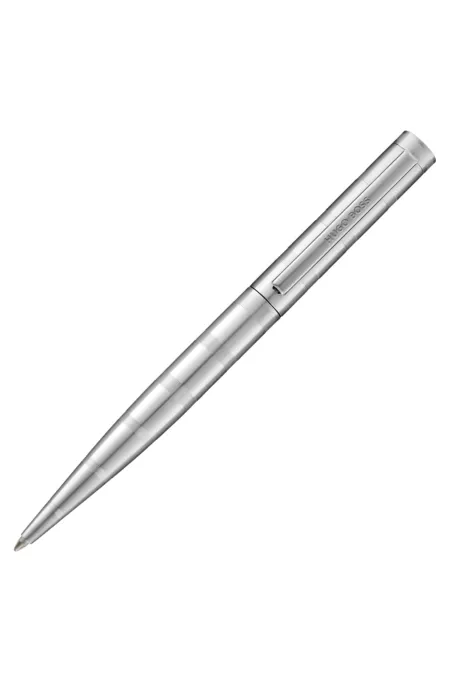 Chrome-plated brass ballpoint pen with horizontal stripes