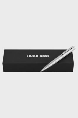 Stylo &agrave; bille en laiton chrom&eacute; &agrave; rayures horizontales, Argent