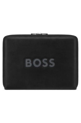 A4 conference folder in faux leather with mesh logo, Black