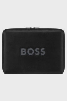 A4 conference folder in faux leather with mesh logo, Black