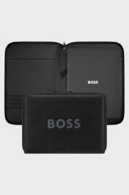 A4 conference folder in faux leather with mesh logo, Black