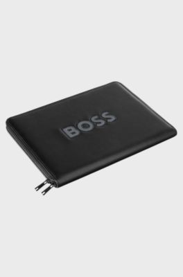 A4 conference folder in faux leather with mesh logo, Black