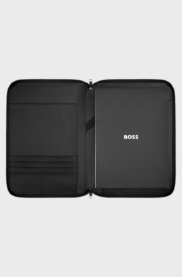 A4 conference folder in faux leather with mesh logo, Black