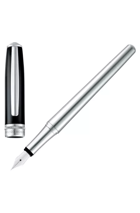 Chrome-plated fountain pen with black-lacquered cap