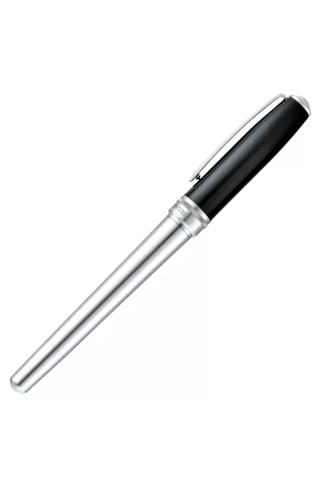 Chrome-plated fountain pen with black-lacquered cap