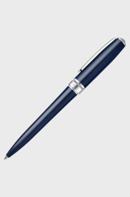Blue-lacquered ballpoint pen in brass, Dark Blue