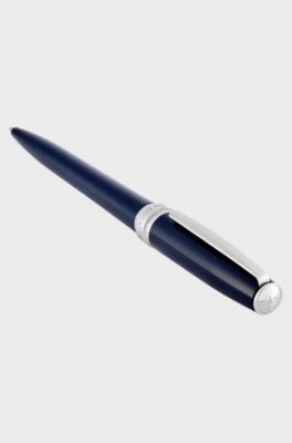 Brass ballpoint pen with chrome trims, Blu scuro