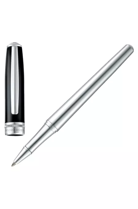 Chrome-plated rollerball pen with black-lacquered cap
