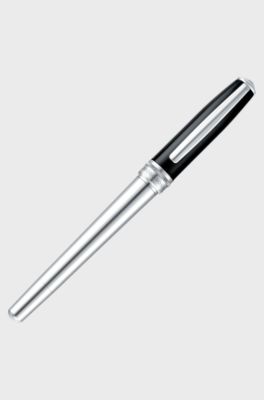 Chrome-plated rollerball pen with black-lacquered cap, Silver tone
