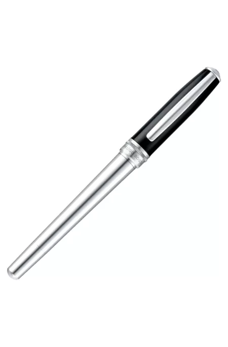 Chrome-plated rollerball pen with black-lacquered cap