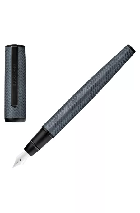 Grey aluminium fountain pen with mesh-effect engraving