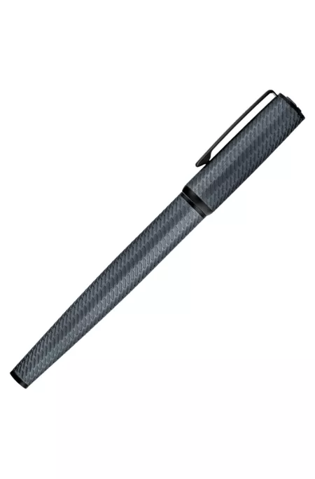 Grey aluminium fountain pen with mesh-effect engraving