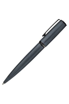 Tapered aluminium pen with mesh-effect engraving, Anthracite / Dark Blue
