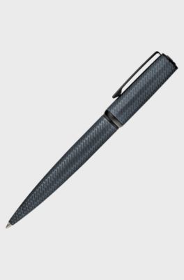 Tapered aluminium pen with mesh-effect engraving, Antracite / Blu scuro