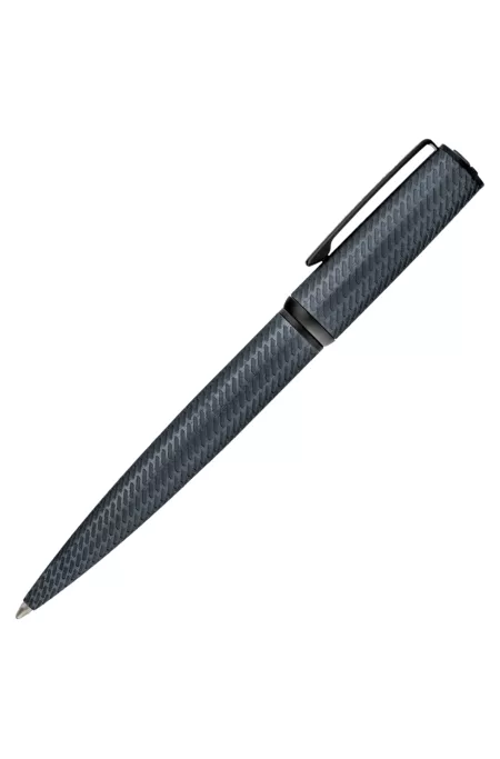 Grey aluminium ballpoint pen with mesh-effect engraving