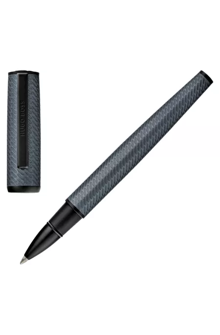 Grey aluminium rollerball pen with mesh-effect engraving