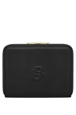Grained matte folder with gold-tone accents, Black