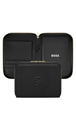 BOSS - Grained matte folder with gold-tone accents - Black