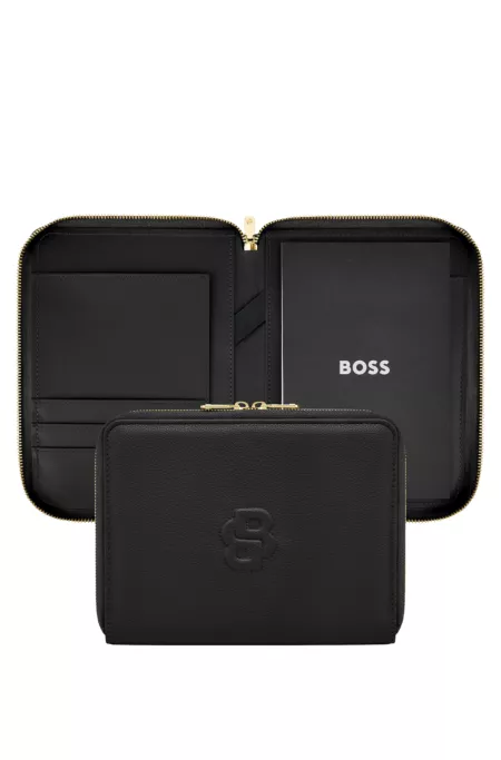 Porte-documents de conférence A5 noir grainé avec monogramme Double B